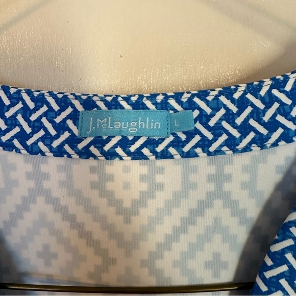 J. McLaughlin Dress Catalina Nylon Cloth Aztec Blue & White Beachy Coastal Sz L - Picture 6 of 14